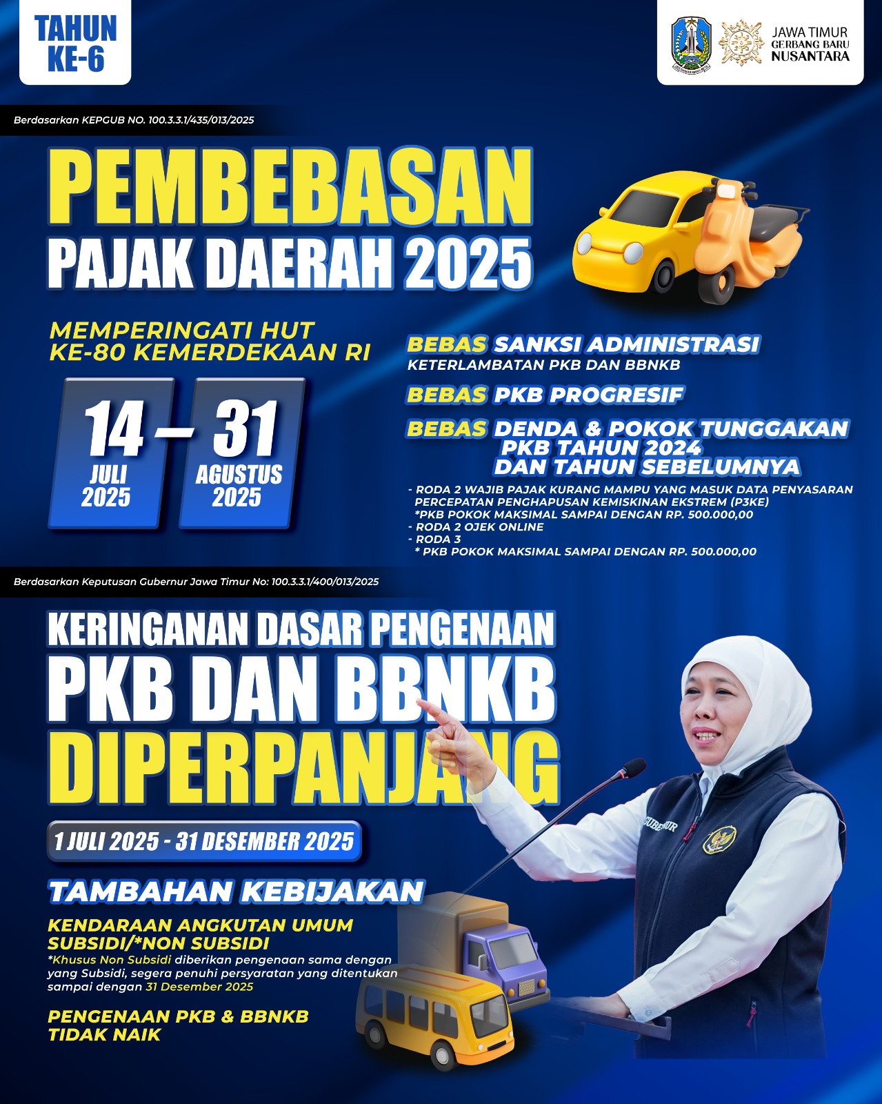 Pemutihan Pajak Kendaraan Bermotor Tahun ke-6 Dimulai 14 Juli, Gubernur Khofifah Konsisten Ringankan Beban Masyarakat Setiap Tahun