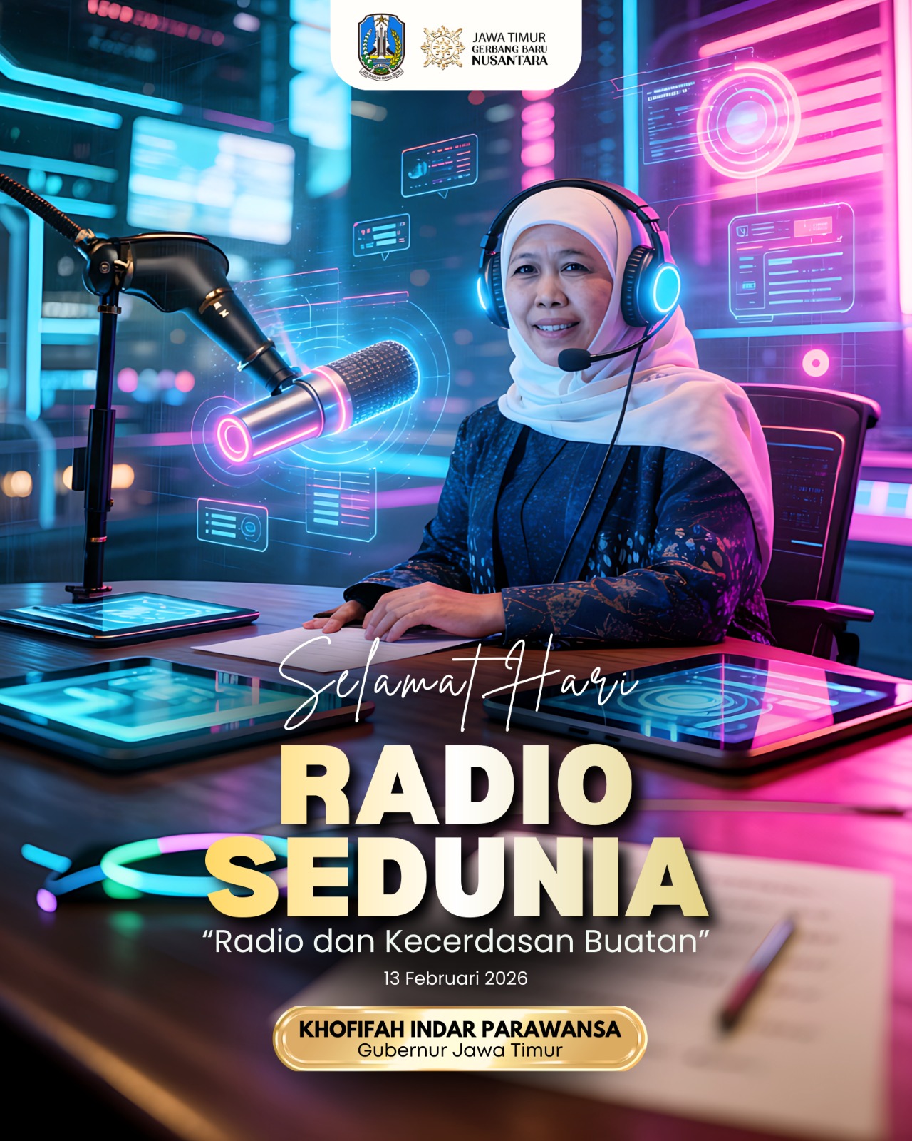 World Radio Day 2026, Gubernur Khofifah Ingatkan AI Tak Boleh Menggeser Etika Jurnalistik