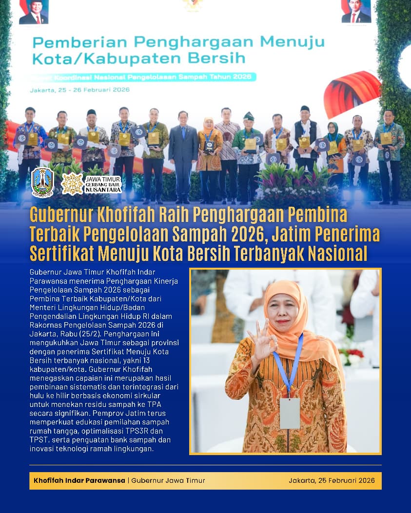 Gubernur Khofifah Dorong Kabupaten/Kota Naik Kelas Menuju Kota Bersih