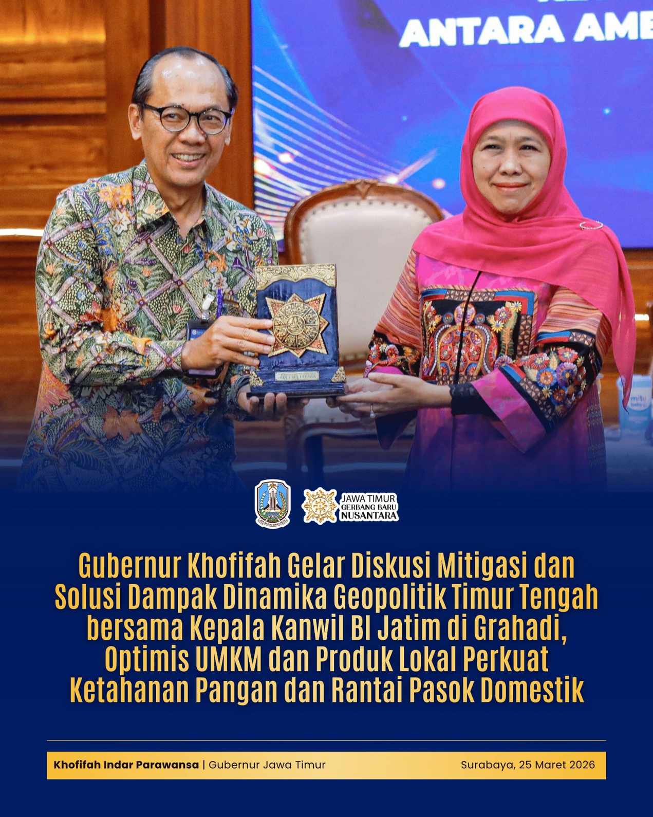 Gubernur Khofifah Perkuat Kolaborasi Pemda untuk Jaga Stabilitas Ekonomi dan Logistik