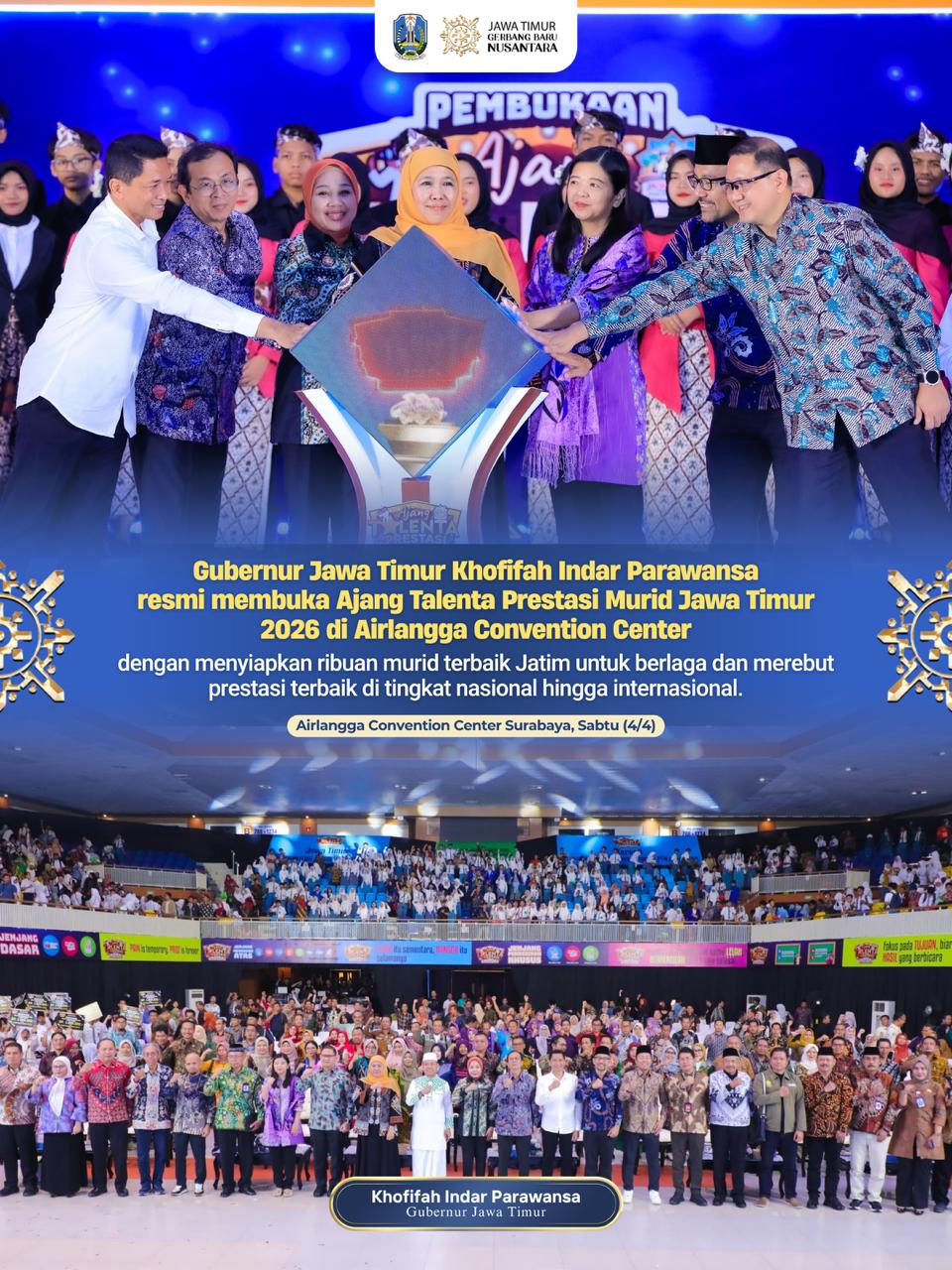 Gubernur Khofifah Targetkan Juara Umum Nasional Lewat Ajang Talenta Prestasi Murid Jatim 2026