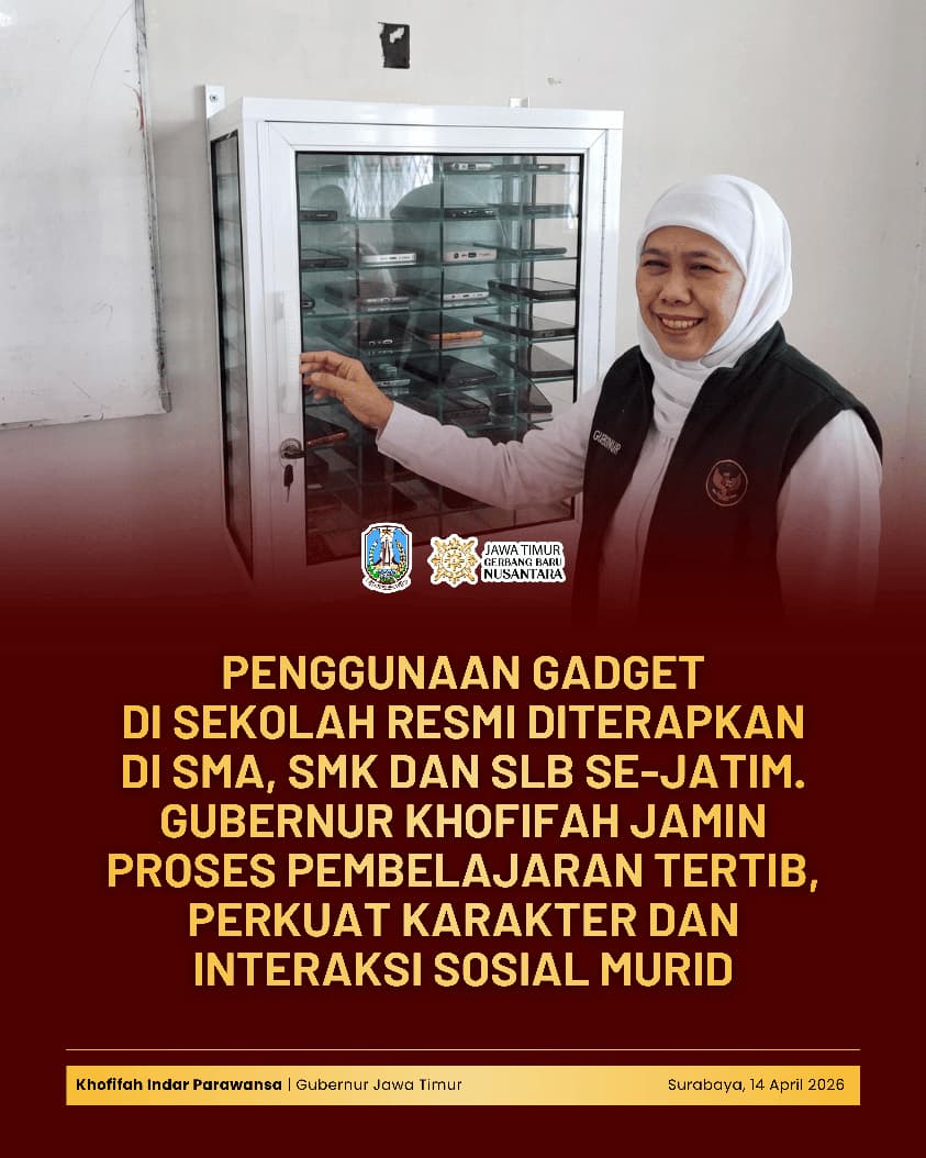 Gubernur Khofifah Resmi Berlakukan Pembatasan Gadget di Sekolah, Dorong Pembelajaran Sehat dan Terarah