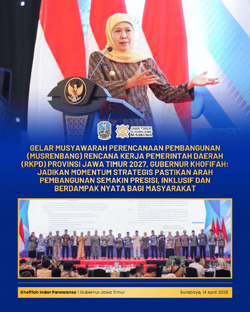 Gubernur khofifah dorong perencanaan pembangunan berbasis data dan kolaborasi di musrenbang rkpd 2027