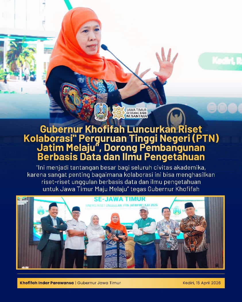 Gubernur Khofifah Luncurkan Program Riset Kolaboratif PTN, Perkuat Kebijakan Berbasis Data dan Ilmu Pengetahuan