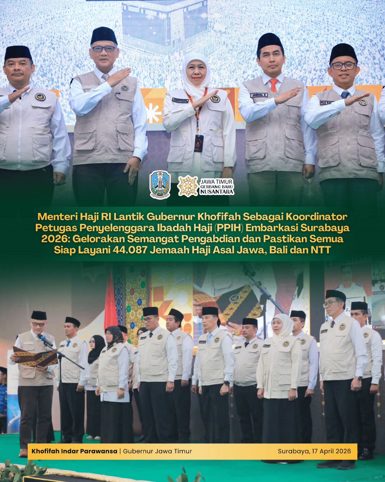 Gubernur Khofifah Resmi Jadi Koordinator PPIH Surabaya, Pastikan Kesiapan Layanan Haji untuk Jemaah Jatim, Bali dan NTT