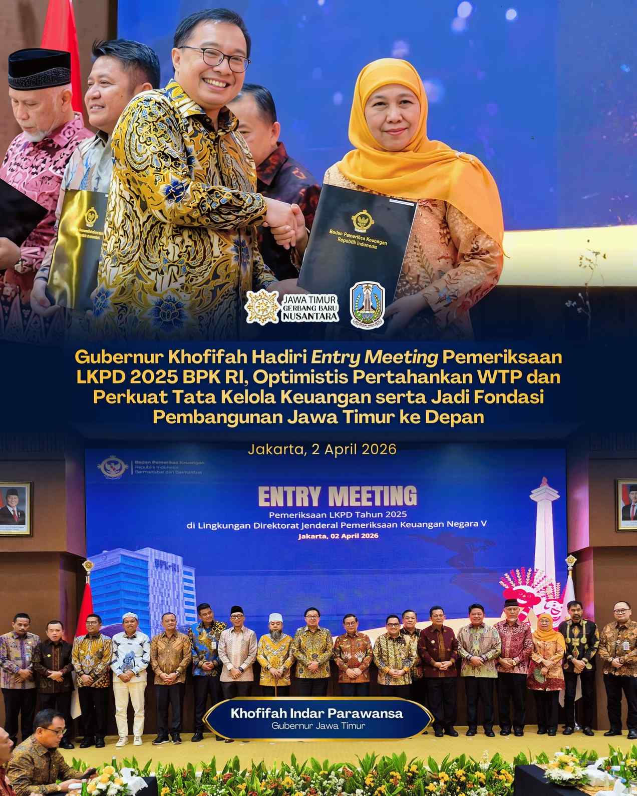 Gubernur Khofifah Paparkan Kinerja Ekonomi dan Fiskal Jatim di BPK, Tegaskan Pentingnya Value for Money dalam Belanja Daerah