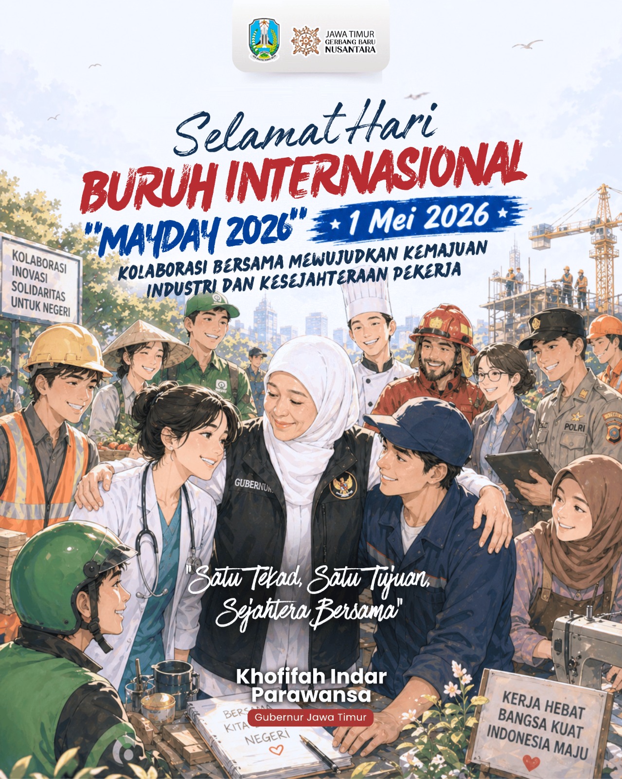 Gubernur Khofifah Dorong Hubungan Industrial Harmonis pada Peringatan May Day 2026