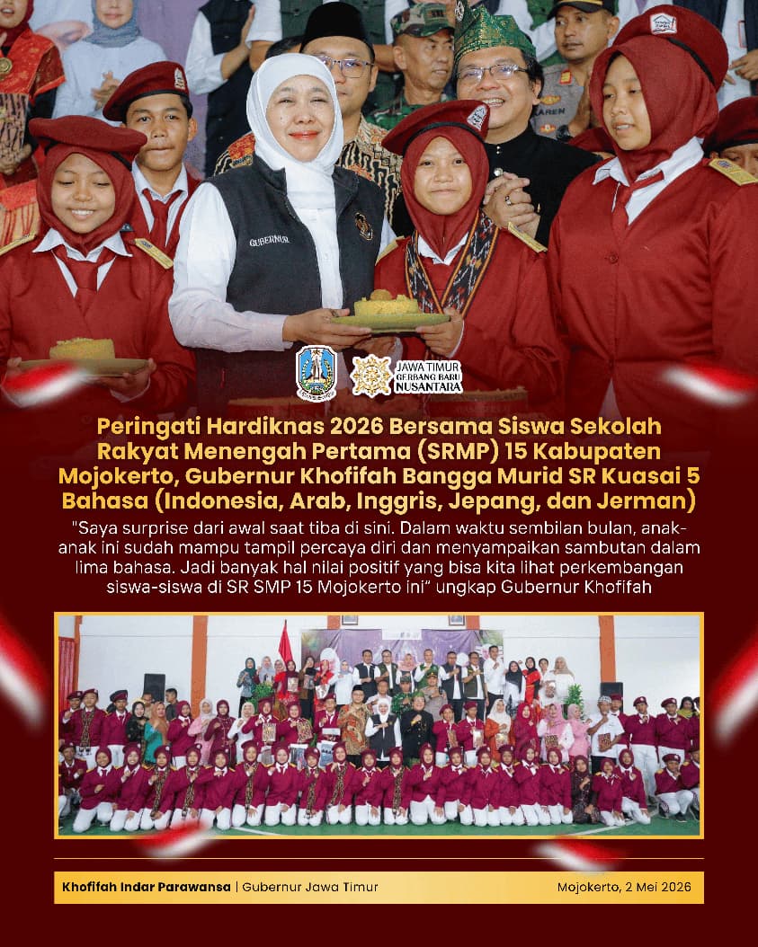 Gubernur Khofifah Apresiasi Siswa Sekolah Rakyat Mojokerto, Tampil Percaya Diri dalam Lima Bahasa