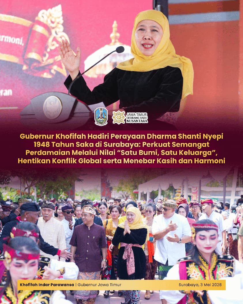 Gubernur Khofifah Tekankan Nilai Perdamaian Global dalam Dharma Shanti Nyepi 1948 Tahun Saka