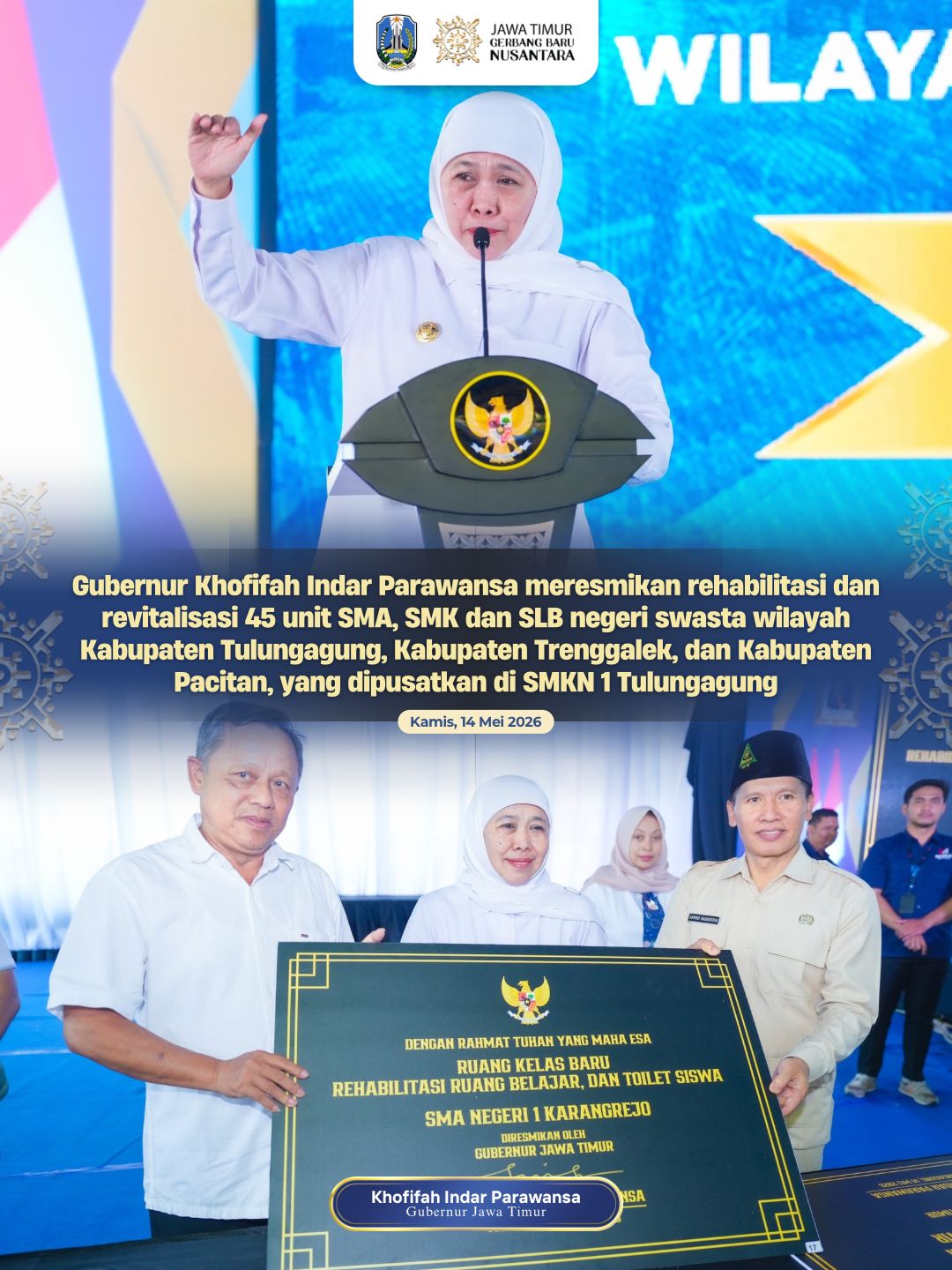 Gubernur Khofifah Tegaskan Pendidikan Jadi Prioritas melalui Revitalisasi 45 Sekolah di Jatim