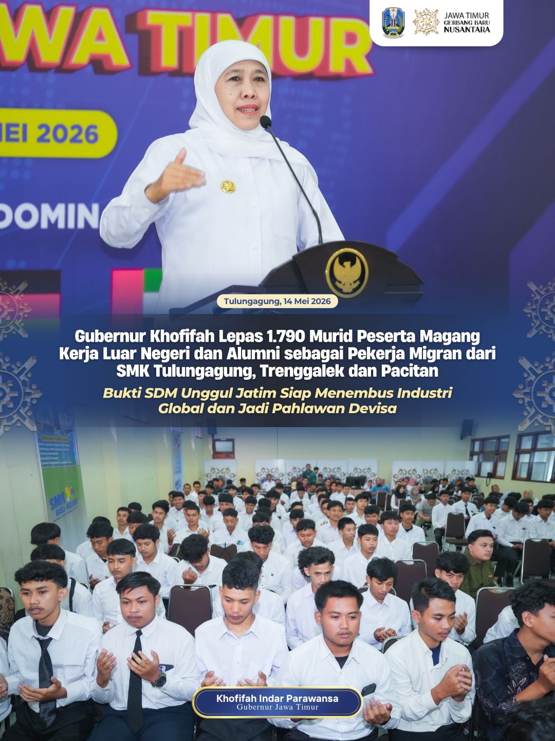 Gubernur Khofifah Tegaskan Lulusan SMK Jatim Siap Tembus Industri Internasional