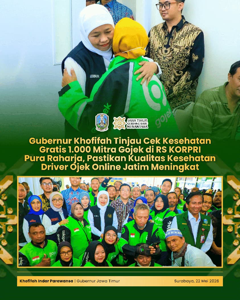Tinjau CKG Mitra Gojek di Surabaya, Gubernur Khofifah Tekankan Pentingnya Deteksi Dini Penyakit bagi Pekerja Jalanan
