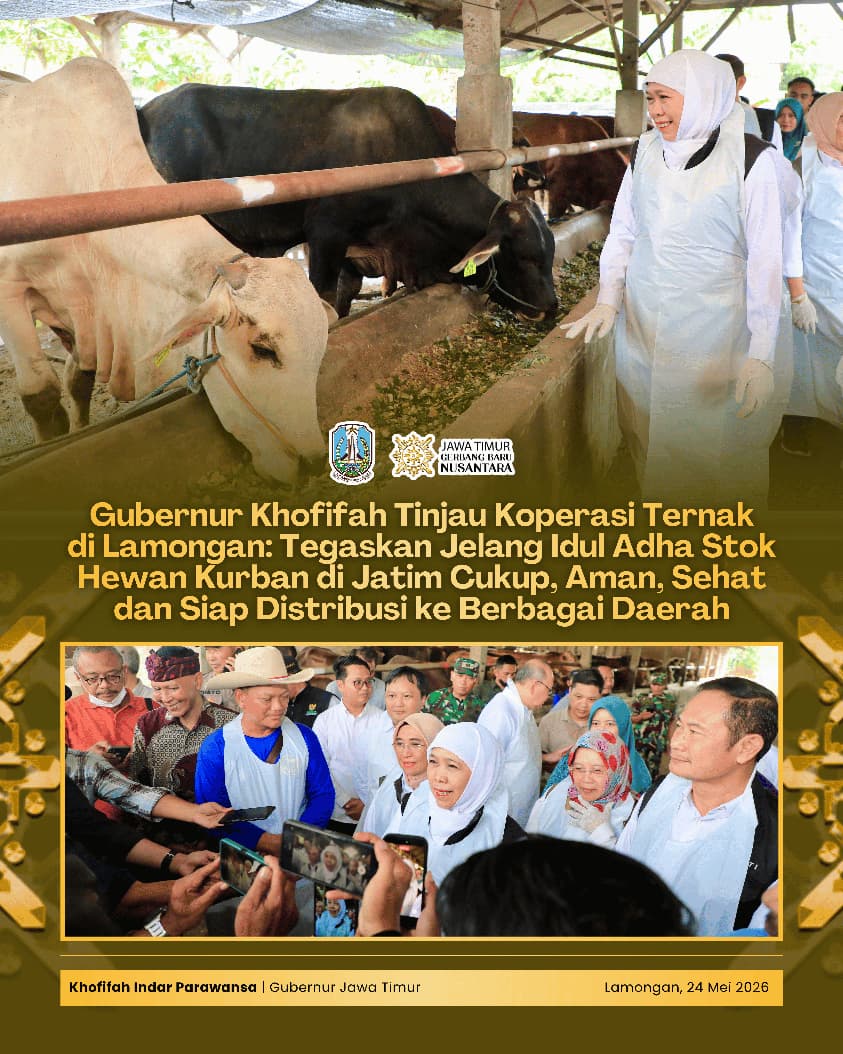 Gubernur Khofifah Sebut Jawa Timur Siap Penuhi Kebutuhan Hewan Kurban Nasional, Stok Sapi hingga Kambing Dipastikan Aman dan Sehat