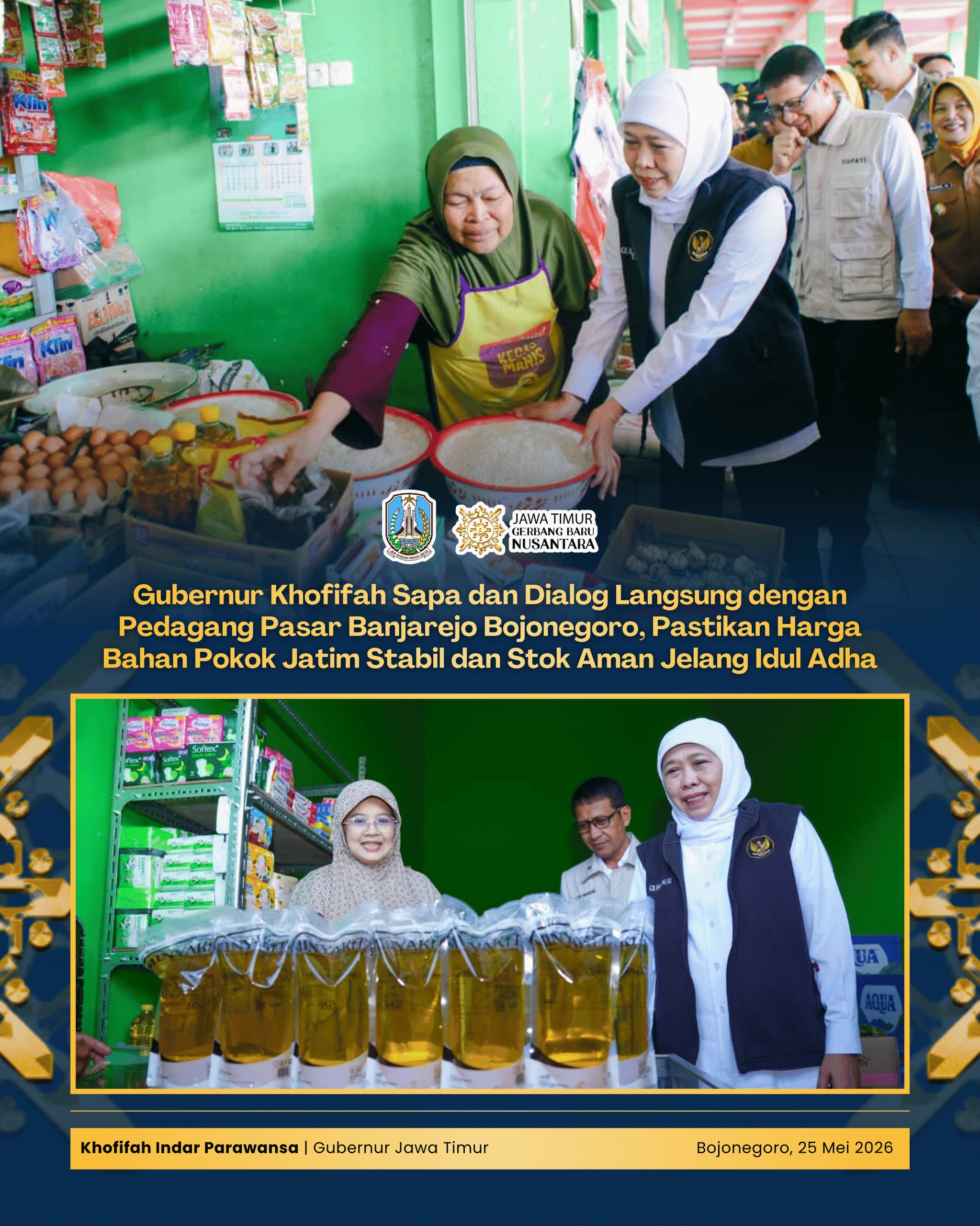 Gubernur Khofifah Dialog dengan Pedagang Pasar Banjarejo, Pastikan Daya Beli Masyarakat Jatim Tetap Terjaga