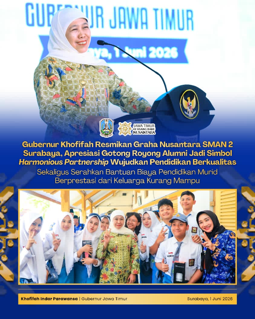 Graha Nusantara SMAN 2 Surabaya Diresmikan, Gubernur Khofifah Sebut Sinergi Alumni Jadi Kekuatan Kemajuan Pendidikan