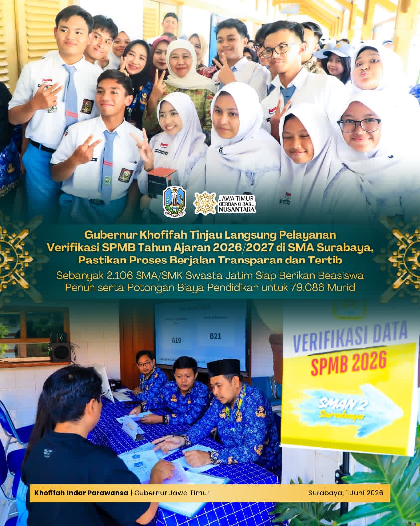 Gubernur Khofifah Pastikan SPMB 2026/2027 Berjalan Lancar, Sekolah Swasta Siapkan Beasiswa untuk 79.086 Murid