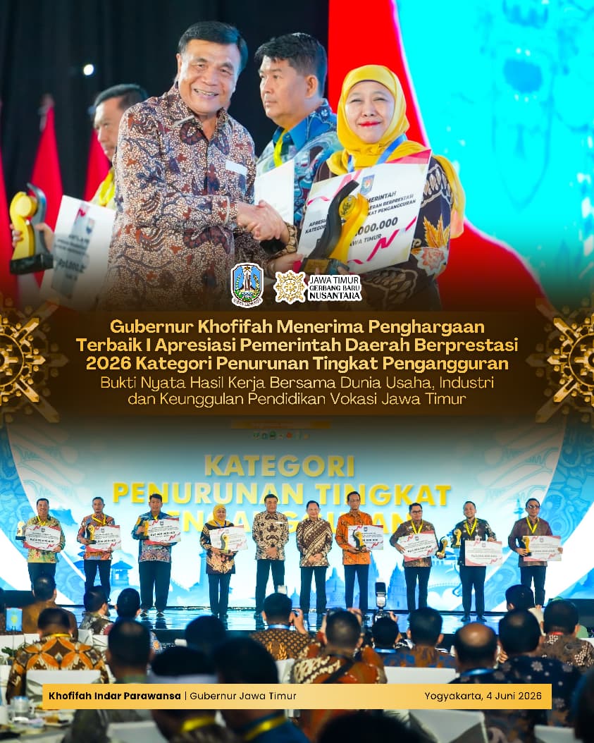 Pengangguran Terus Menurun, Jawa Timur Raih Penghargaan Nasional dan Insentif Rp3 Miliar dari Pemerintah Pusat