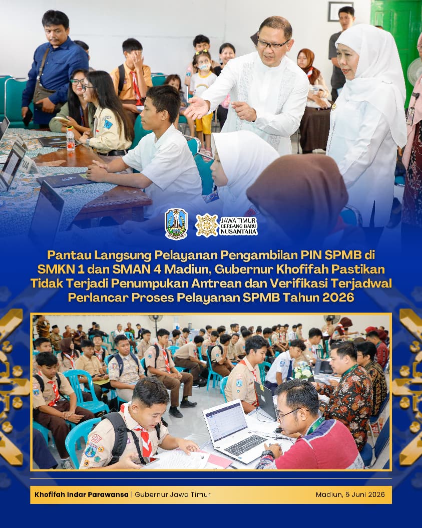 Gubernur Khofifah Pastikan Proses Verifikasi SPMB Tahun 2026 Berjalan Lancar Tanpa Antrean