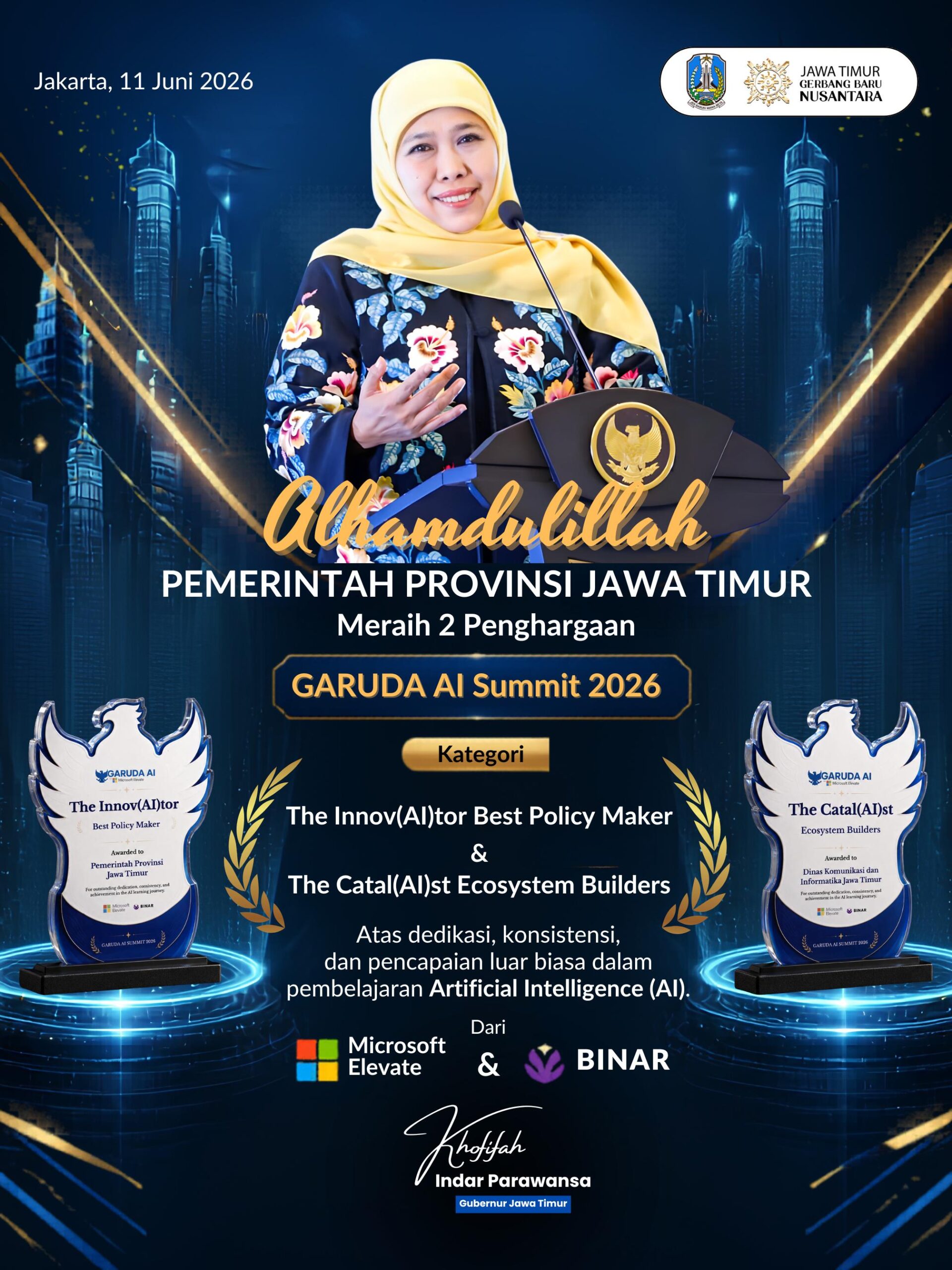 Berhasil Kembangkan Ekosistem AI di Pemerintahan, Pemprov Jatim Borong Dua Penghargaan Nasional