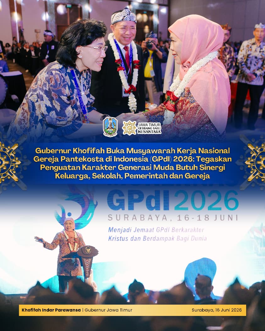 Buka Mukernas GPdI 2026, Gubernur Khofifah Tekankan Pentingnya Sinergi Keluarga, Sekolah, dan Lembaga Keagamaan dalam Pendidikan Karakter