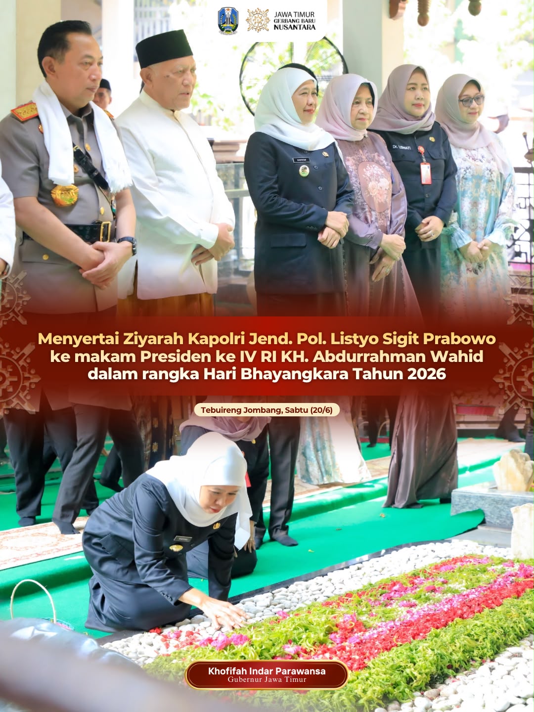 Jelang Hari Bhayangkara ke-80, Gubernur Khofifah dan Kapolri Teladani Spirit Perjuangan Bung Karno, Gus Dur, dan KH Hasyim Asy’ari