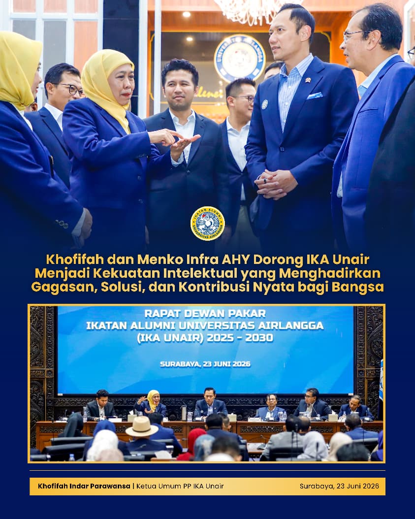 Gubernur Khofifah Dorong IKA UNAIR Maksimalkan Modal Sosial dan Intelektual untuk Hadirkan Solusi atas Berbagai Tantangan Pembangunan