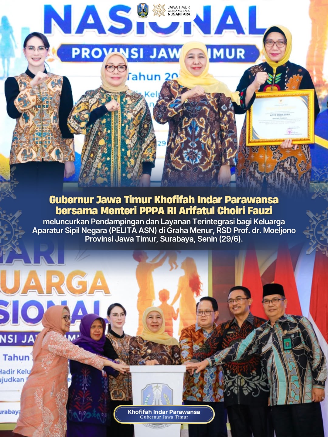 Gubernur Khofifah Ajak Bupati dan Wali Kota Replikasi PELITA ASN untuk Memperkuat Ketahanan Keluarga Aparatur di Daerah