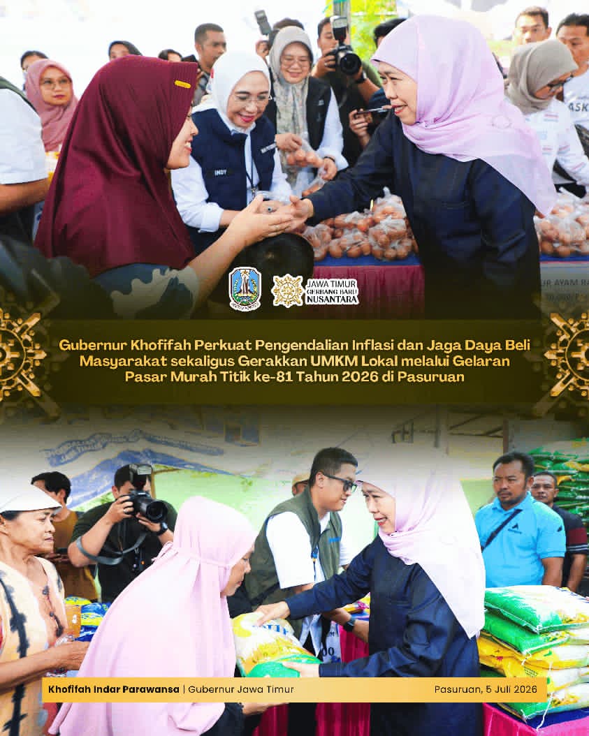 Gubernur Khofifah Gelar Pasar Murah Ke-81 Tahun 2026 di Pasuruan, Jaga Stabilitas Harga dan Lindungi Daya Beli Masyarakat