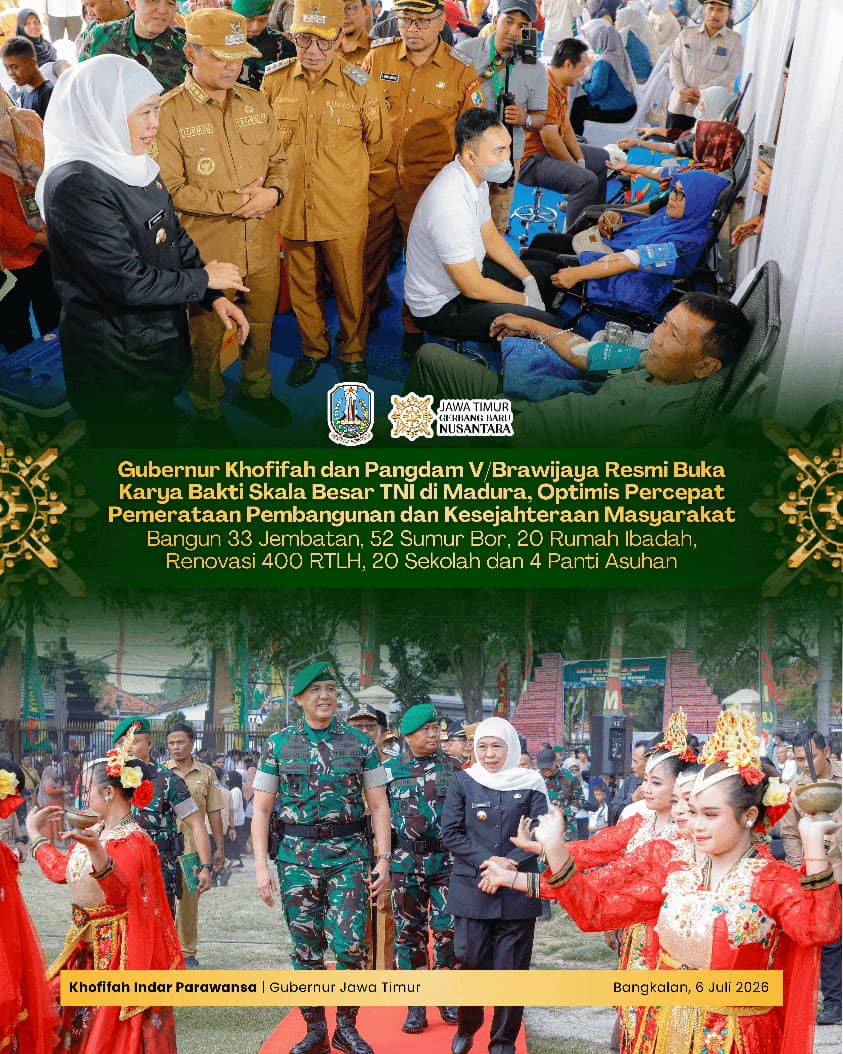 Gubernur Khofifah Optimistis Karya Bakti Skala Besar TNI AD Hadirkan Multiplier Effect bagi Percepatan Pembangunan dan Kemajuan Pulau Madura