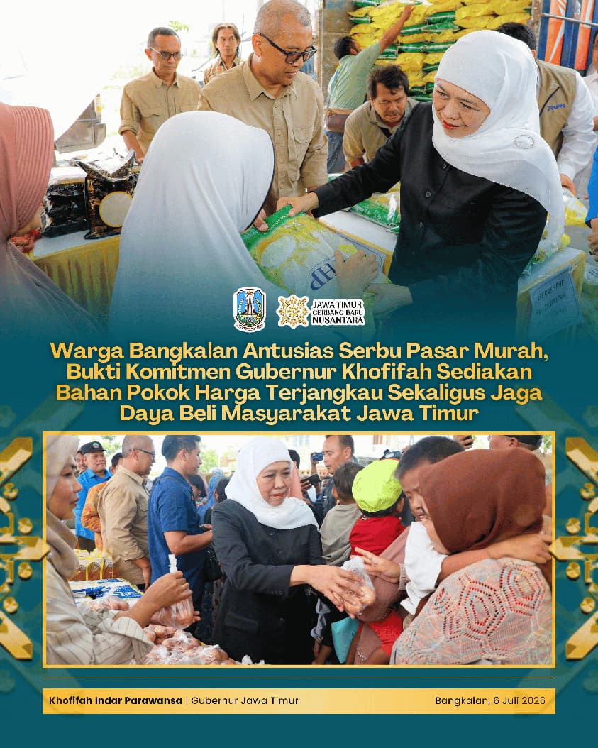 Pasar Murah di Bangkalan Diserbu Warga, Gubernur Khofifah Pastikan Stok Aman dan Harga Kebutuhan Pokok Tetap Terjangkau