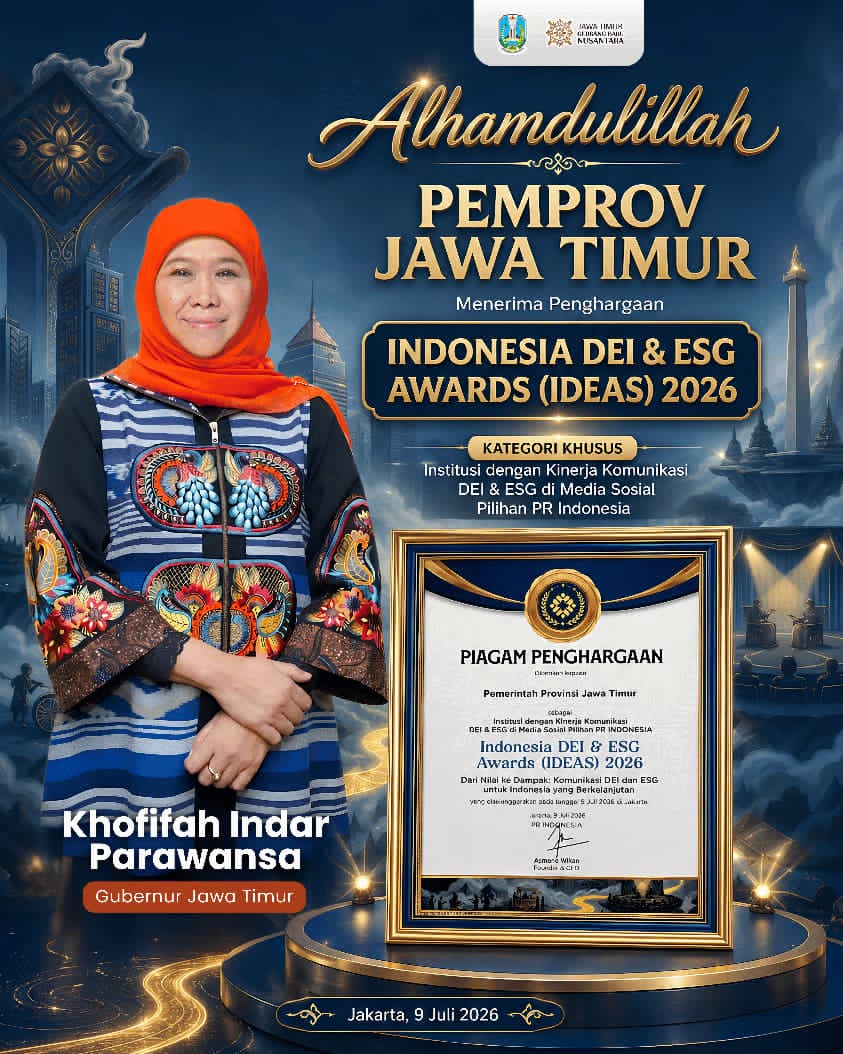 Gubernur Khofifah: Penghargaan IDEAS 2026 Menjadi Bukti Komitmen Pemprov Jatim Menghadirkan Komunikasi Publik yang Adaptif, Transparan, dan Berkelanjutan
