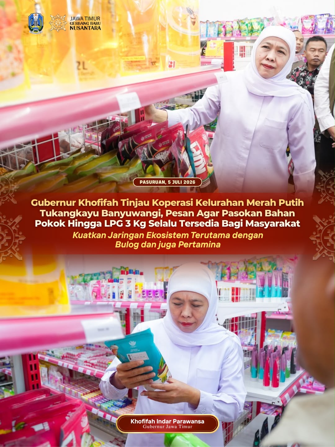 Ketersediaan Sembako dan LPG 3 Kg Jadi Prioritas, Gubernur Khofifah Dorong Penguatan Ekosistem Koperasi Merah Putih