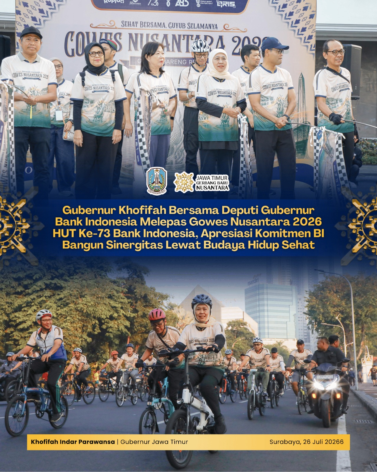 Gowes Nusantara 2026 Semarakkan HUT ke-73 BI, Gubernur Khofifah Apresiasi Komitmen Bangun Budaya Hidup Sehat
